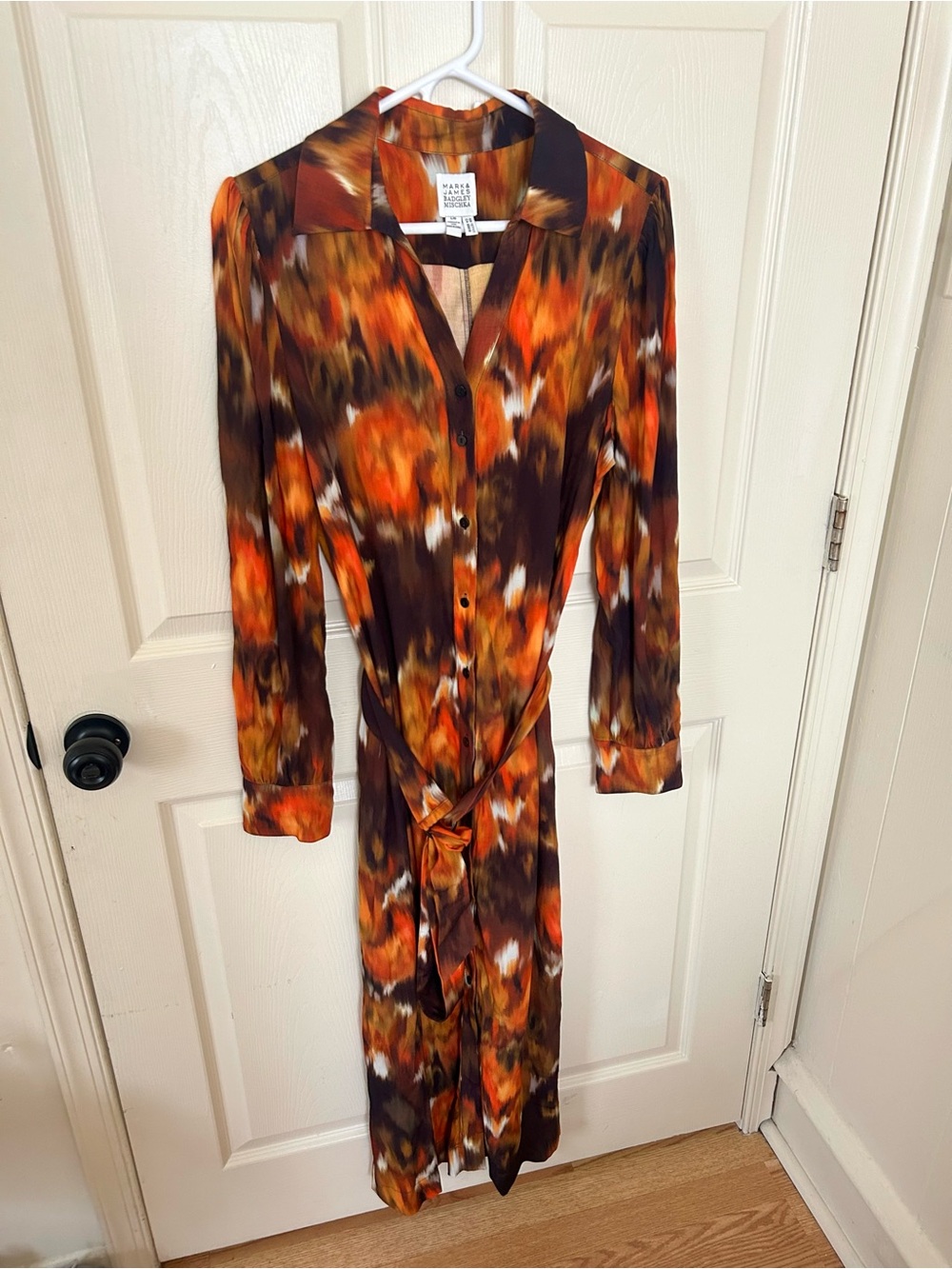 Mark&James Badgley Mischka Size Large Abstract Print Maxi Shirt Dress Tie Waist